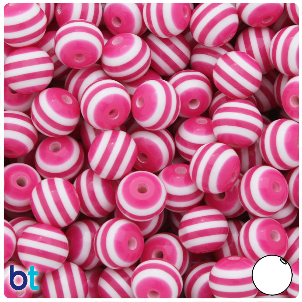 BeadTin Orange & White Striped 20mm Round Resin Beads (10pcs