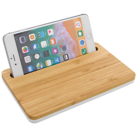 Corporate BIC Natural Bamboo Wireless Charging Pad with Phone Stand
