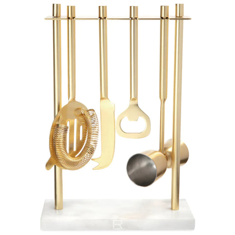 Custom Be Home Marble/Matte Gold Luxe Hanging Bar Tool Set