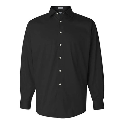 Logo-Embroidered Calvin Klein Men's Black Stretch Solid Dress Shirt