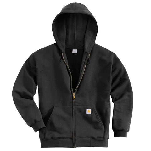 Logo-Embroidered Carhartt Men's Black Midweight Hooded Zip Front Sweatshirt