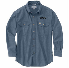 Carhartt Men's Denim Blue Chambray Fort Solid Long Sleeve Shirt