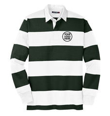 Sport-Tek Men's Forest Green/White Classic Long Sleeve Rugby Polo