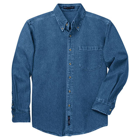 Custom Port Authority Men's Dark Blue Stonewashed Heavyweight Denim Shirt