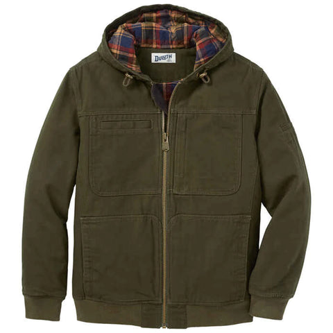 Custom Duluth Men's Deep Evergreen Flannel-Lined Fire Hose Hooded Action Jacket