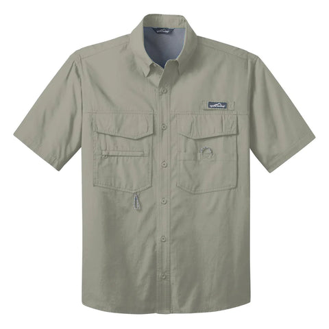 Logo-Branded Eddie Bauer Men's Driftwood Beige S/S Fishing Shirt