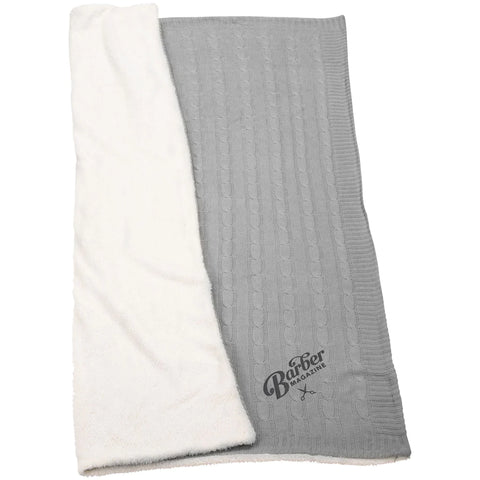 Custom Field & Co. Grey Cable Knit Sherpa Blanket