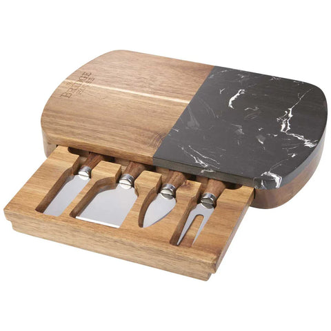Custom Leed's Natural Marble Cheese Board Set with Knives