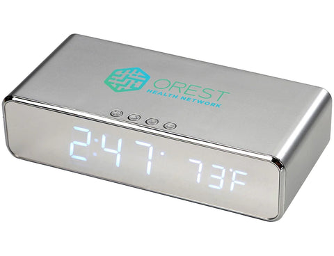 Custom Leed's Silver Keen Wireless Charging Desk Clock