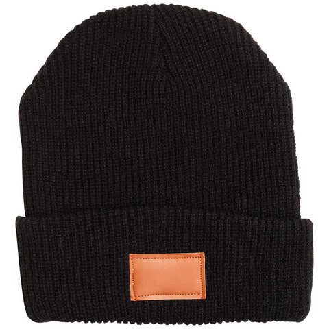 Leeman Black Cuffed Rib Knit Beanie with Debossed Patch