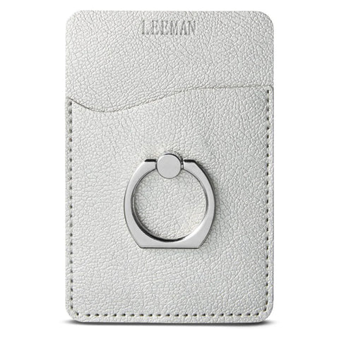 Branded Leeman Silver Shimmer Card Holder with Metal Ring Phone Stand