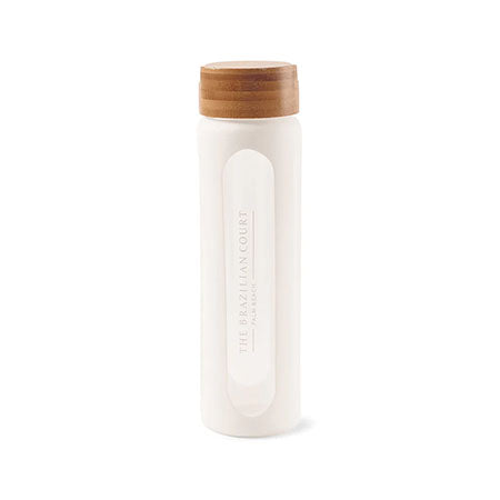 Logo-Branded Gemline White Bali Bamboo Glass Bottle