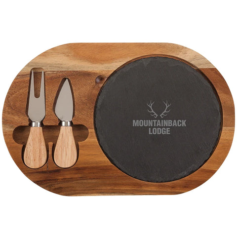 Custom Logomark Wood Bon Appetit Slate Cheese Set