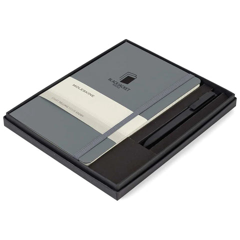 Custom Moleskine Slate Grey Large Notebook and GO Pen Gift Set