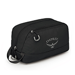 A black Osprey toiletry bag against a white background