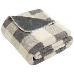 Custom Port Authority Grey/Marshmallow Buffalo Plaid Double-Sided Sherpa/Plush Blanket