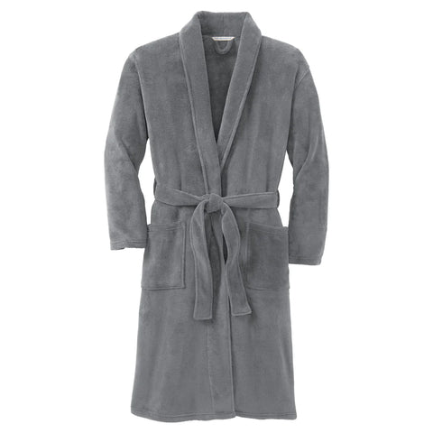 Embroidered Port Authority Deep Smoke Plush Microfleece Shawl Collar Robe