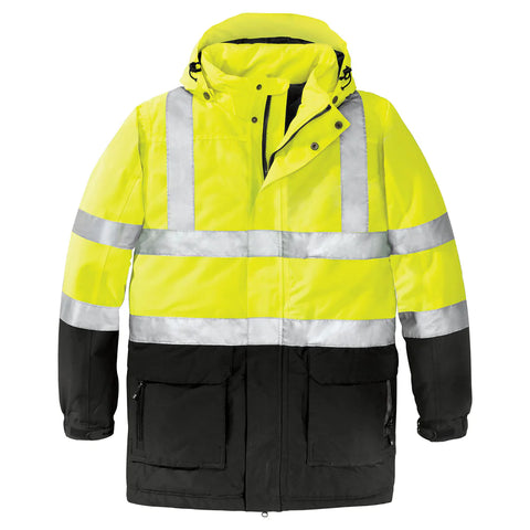 Custom Port Authority Men's Safety Yellow/ Black/Reflective ANSI 107 Class 3 Safety Heavyweight Parka