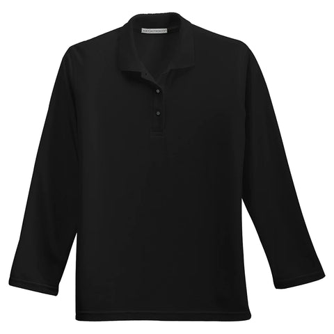 Embroidered Port Authority Women's Black Long Sleeve Silk Touch Polo
