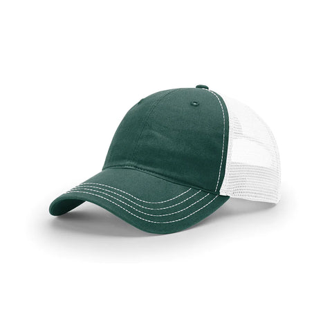 Branded Richardson Dark Green/White Mesh Back Split Garment Washed Trucker Hat