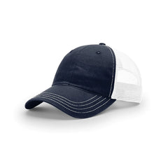 Custom Richardson Navy/White Mesh Back Split Garment Washed Trucker Hat