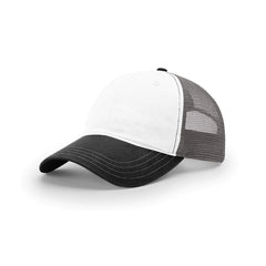 Branded Richardson White/Charcoal/Black Mesh Back Tri-Color Garment Washed Trucker Hat