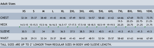 Port Authority Sizing Chart