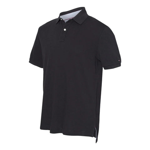 Custom Tommy Hilfiger Men's Deep Knit Black Classic Fit Ivy Pique Sport Shirt