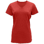 A bright red corporate BAW women's t-shirt with a v-neck style