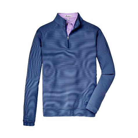 A sky blue Peter Millar quarter-zip sweater for men with a custom logo embroidered