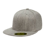 A clean, new gray logo embroidered Flexfit Flat Bill Hat against a white background