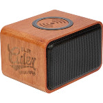 A corporate logo branded Leeds bluetooth speaker with a laser-engraved logo