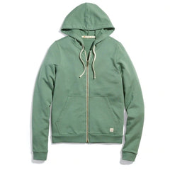 A sage green custom Marine Layer hoodie with your company logo embroidered on the front