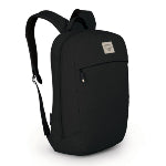 A black custom Osprey work backpack with a laptop compartment and a custom logo embroidered