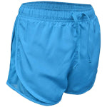 A pair of bright cerulean blue custom BAW shorts against a white background