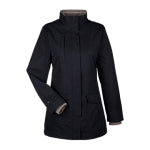 A black mid-length custom Devon and Jones winter jacket for women