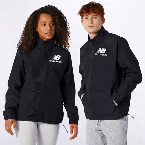 A woman and a man standing in custom New Balance jackets and corporate New Balance sweatpants