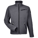 Stylish dark gray corporate Spyder men's jacket with company logo embroidered