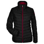 Warm and insulated black corporate logo branded Spyder women's jackets at Merchology