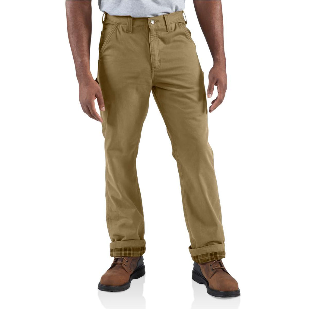 Carhartt Men's Dark Khaki Washed Twill Dungaree Flannel Lined