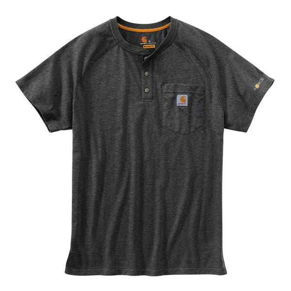 Carhartt Men's Carbon Heather Force Cotton Delmont Short Sleeve Henley