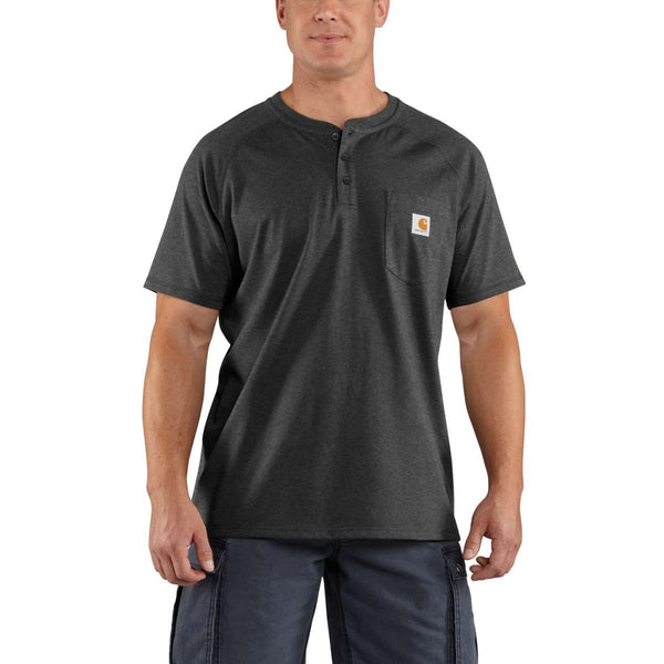 Carhartt Men's Carbon Heather Force Cotton Delmont Short Sleeve Henley