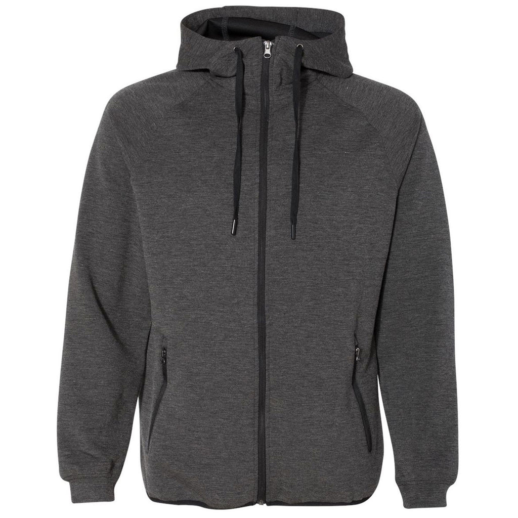 Weatherproof Men's Heather Black Heat Last Fleece Tech Hooded Full-Zip