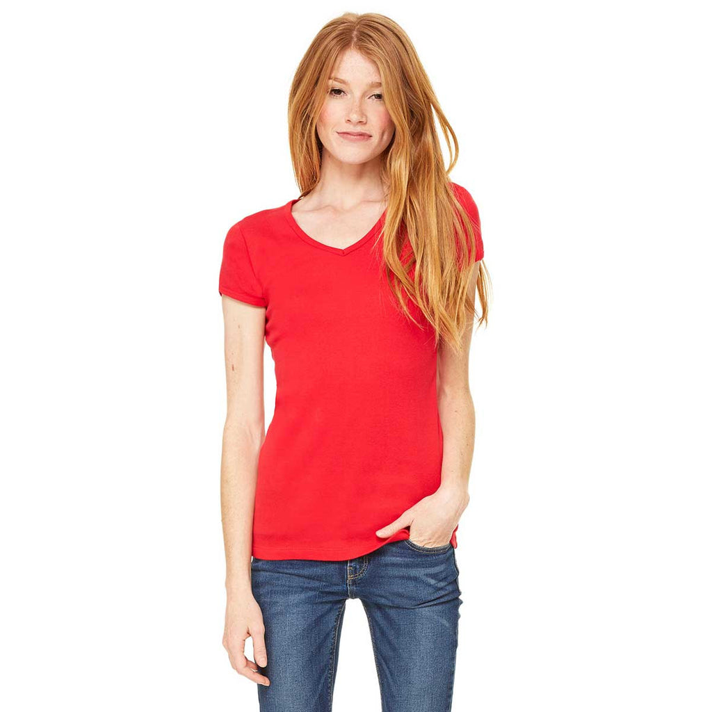 women's v neck red t shirt