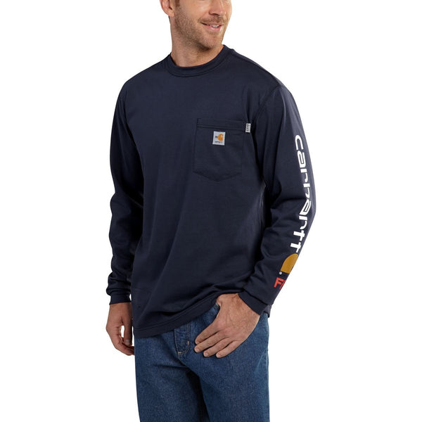 Carhartt Men's Dark Navy Flame-Resistant Force Cotton Graphic Long Sle