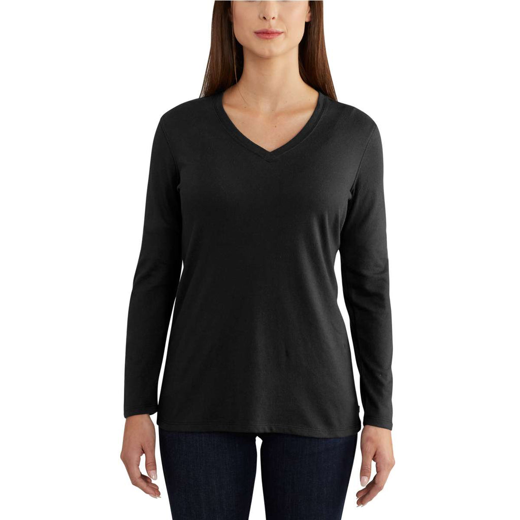 Carhartt Women's Black Lockhart Long Sleeve V-Neck T-Shirt