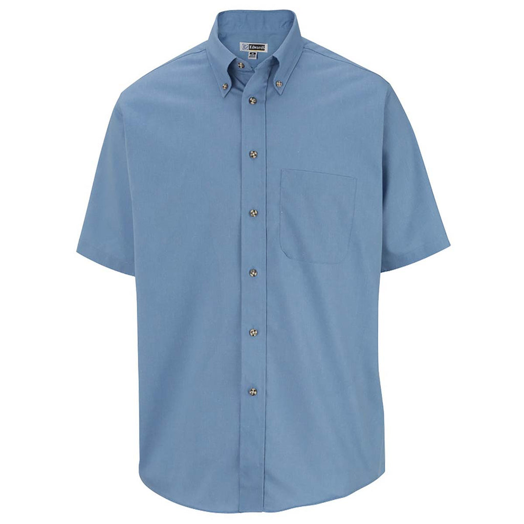 Edwards Men's Denim Blue Easy Care Short Sleeve Poplin Shirt