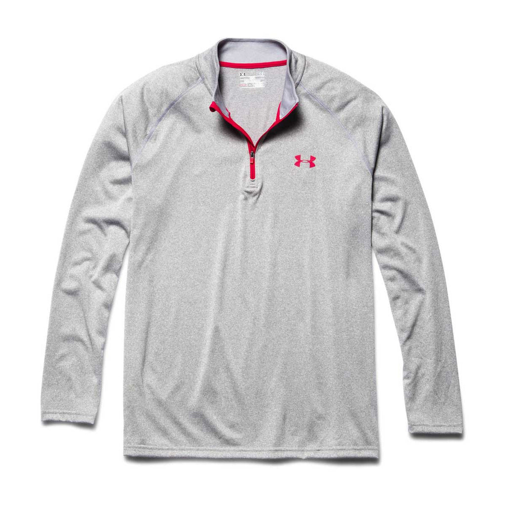 Under Armour Men's True Grey Heather/Red Tech Quarter Zip