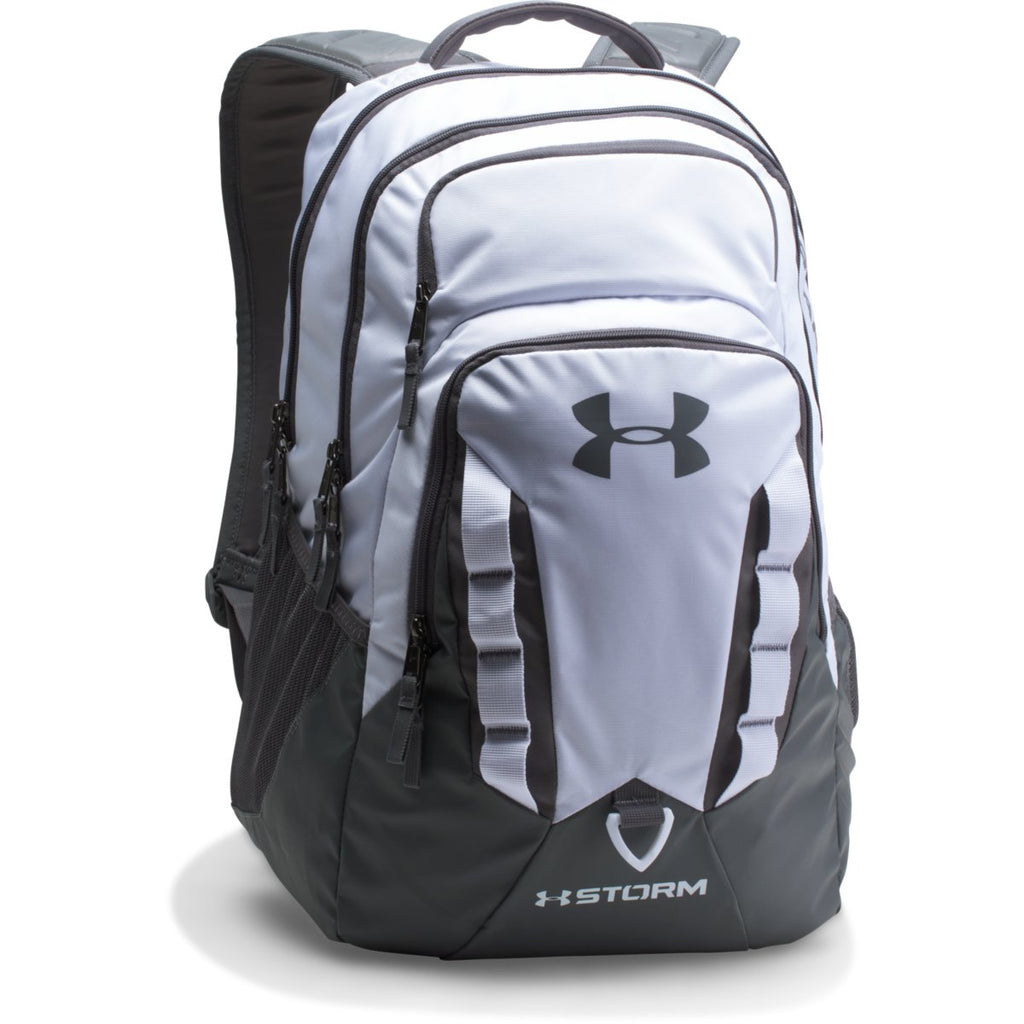 grey and white under armour backpack 