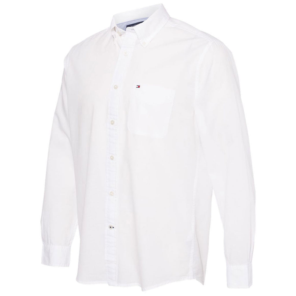 Tommy Hilfiger Men's Bright White Cotton/Linen Long Sleeve Shirt